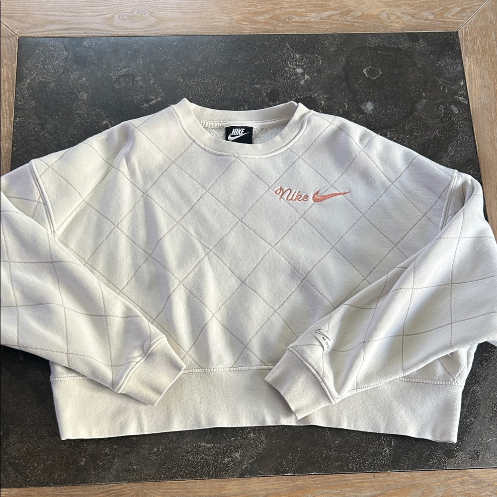Nike Off-White Quilted Crewneck with peach colored logo